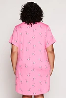 Womens Plus Size First Class Martini Graphic Sleepshirt, Pink, Size 2X