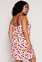 Womens Plus Cherry Heart Print Cami Nightgown with Robe, Multi,