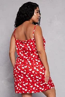 Womens Plus Size Cherry Heart Print Cami Nightgown with Robe, Red, Size 1X