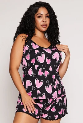 Womens Plus Size Heart Print Pajama Cami and Shorts, Multi, Size 2X