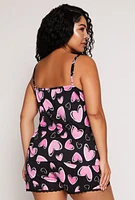 Womens Plus Size Heart Print Pajama Cami and Shorts, Multi, Size 2X