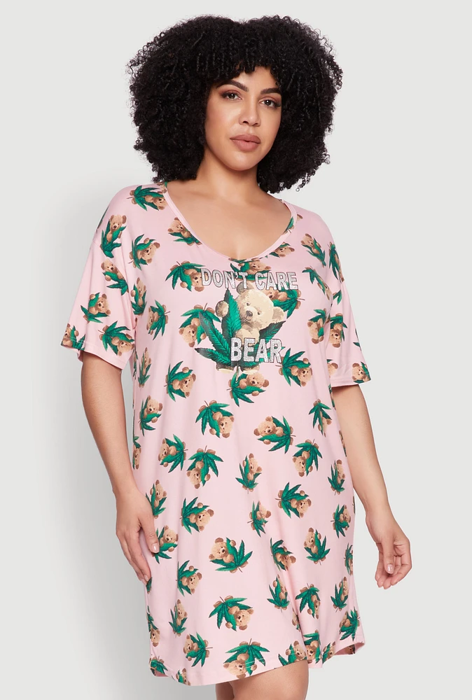 Womens Plus Size Dont Care Bear Graphic Sleepshirt, Multi, Size 1X