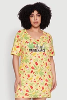 Womens Plus Size High Maintenance Graphic Sleepshirt, Yellow, Size 1X