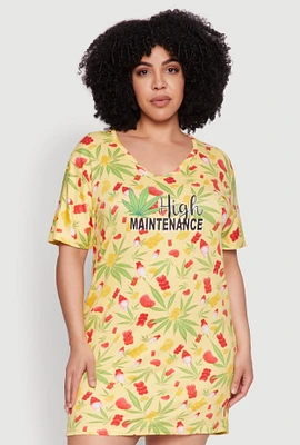Womens Plus Size High Maintenance Graphic Sleepshirt, Yellow, Size 1X
