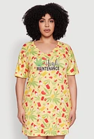 Womens Plus Size High Maintenance Graphic Sleepshirt, Yellow, Size 1X
