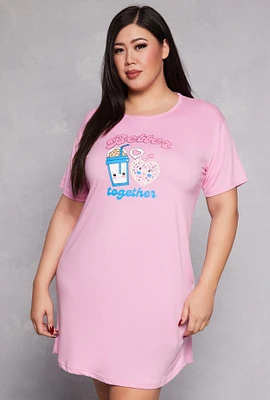 Womens Plus Size Better Together Graphic Sleepshirt, Pink, Size 1X
