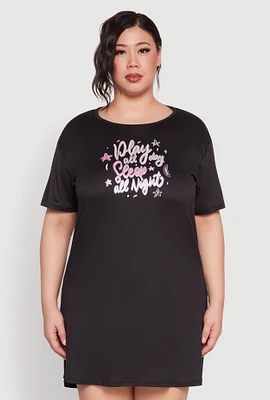 Womens Plus Size Play All Day Sleep All Night Nightgown, Black, Size 3X