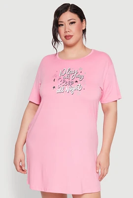 Womens Plus Size Play All Day Sleep All Night Nightgown, Pink, Size 1X