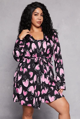 Womens Plus Heart Print Cami Nightgown with Robe,