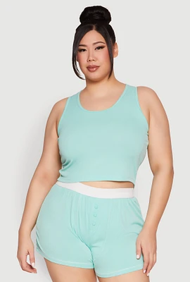 Womens Plus Cropped Tank Top and Boxer Briefs Pajama Set, 2X