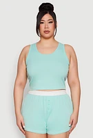 Womens Plus Cropped Tank Top and Boxer Briefs Pajama Set, 2X