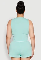 Womens Plus Size Cropped Tank Top and Boxer Briefs Pajama Set, Green, Size 2X