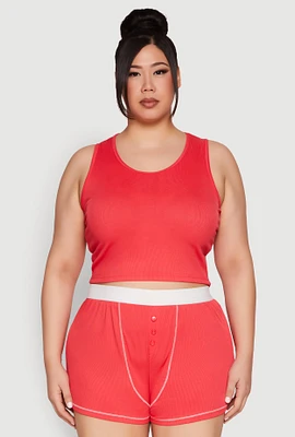 Womens Plus Size Cropped Tank Top and Boxer Briefs Pajama Set, Red, Size 3X