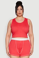 Womens Plus Size Cropped Tank Top and Boxer Briefs Pajama Set, Red, Size 3X