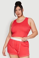 Womens Plus Size Cropped Tank Top and Boxer Briefs Pajama Set, Red, Size 3X
