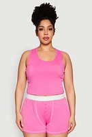 Womens Plus Size Cropped Tank Top and Boxer Briefs Pajama Set, Pink, Size 3X