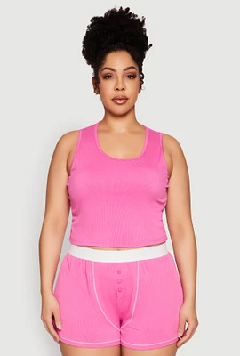Womens Plus Cropped Tank Top and Boxer Briefs Pajama Set,