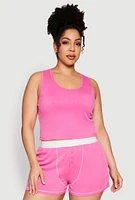 Womens Plus Size Cropped Tank Top and Boxer Briefs Pajama Set, Pink, Size 3X