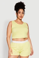 Womens Plus Size Cropped Tank Top and Boxer Briefs Pajama Set, Yellow, Size 1X