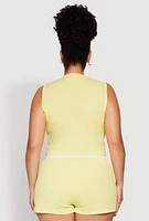 Womens Plus Size Cropped Tank Top and Boxer Briefs Pajama Set, Yellow, Size 1X
