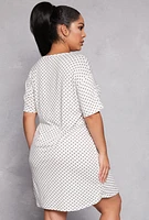 Womens Plus Size Polka Dot Teddy Bear Graphic Sleepshirt, White, Size 2X