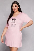 Womens Plus Size Polka Dot Teddy Bear Graphic Sleepshirt, Pink, Size 3X