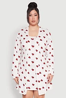 Womens Plus Size Heart Printed Pattern Cami Nightgown with Robe, White, Size 1X