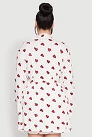 Womens Plus Size Heart Printed Pattern Cami Nightgown with Robe, White, Size 2X