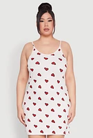 Womens Plus Size Heart Printed Pattern Cami Nightgown with Robe, White, Size 1X