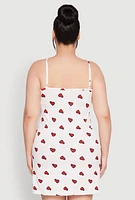 Womens Plus Size Heart Printed Pattern Cami Nightgown with Robe, White, Size 1X