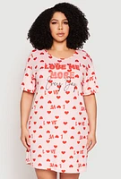 Womens Plus Size Love Me Short Sleeve Sleepshirt, Pink, Size 1X