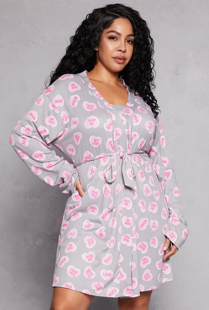 Womens Plus Candy Heart Cami Nightgown with Robe,