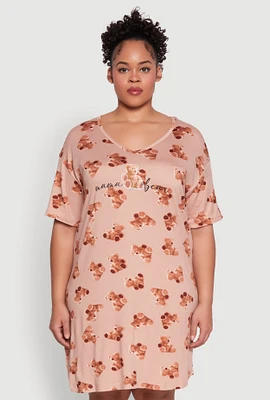 Womens Plus Size Mama Bear Graphic Sleepshirt, Brown, Size 3X