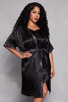 Womens Plus Satin Heart Print Cami Nightgown with Robe,