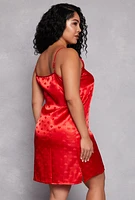 Womens Plus Size Satin Heart Print Cami Nightgown with Robe, Red, Size 2X