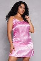 Womens Plus Satin Heart Print Cami Nightgown with Robe, 2X