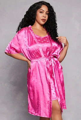 Womens Plus Satin Heart Print Cami Nightgown with Robe,