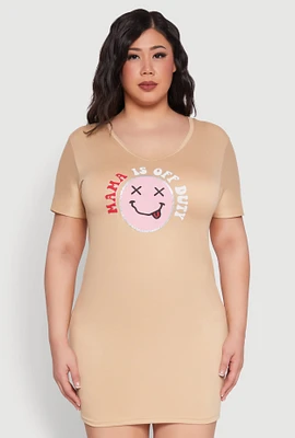 Womens Plus Size Mama Is Off Duty Sleepshirt, Beige, Size 3X