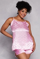 Womens Plus Satin Heart Pajama Cami with Shorts, Pink,