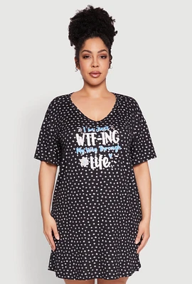 Womens Plus Size Flower Print Graphic Sleepshirt, Black, Size 1X