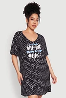 Womens Plus Size Flower Print Graphic Sleepshirt, Black, Size 1X