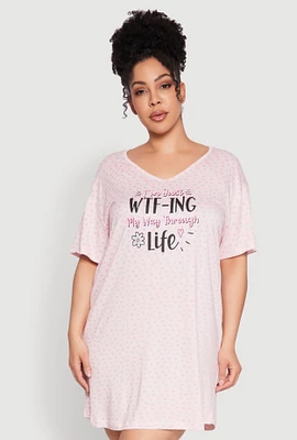 Womens Plus Size Flower Print Graphic Sleepshirt, Pink, Size 2X