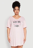 Womens Plus Size Flower Print Graphic Sleepshirt, Pink, Size 2X