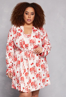 Womens Plus Milkshake Print Cami Nightgown with Robe, 1X