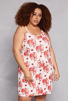 Womens Plus Milkshake Print Cami Nightgown with Robe, 1X
