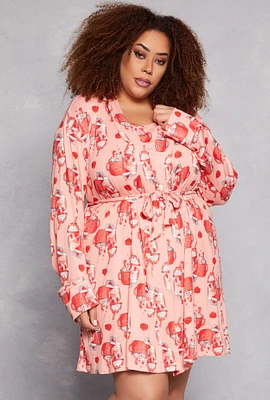 Womens Plus Size Milkshake Print Cami Nightgown with Robe, Pink, Size 2X