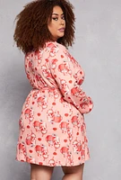 Womens Plus Size Milkshake Print Cami Nightgown with Robe, Pink, Size 1X