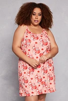 Womens Plus Size Milkshake Print Cami Nightgown with Robe, Pink, Size 1X