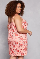Womens Plus Size Milkshake Print Cami Nightgown with Robe, Pink, Size 2X