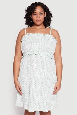 Womens Plus Ditsy Floral Tie Shoulder Sleep Dress,